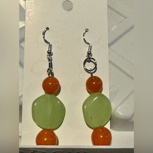 Elegant Green and Orange Dangle Earrings